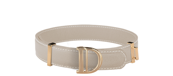 Hampton Beige Leather Dog Collar with DI Gold Buckle
